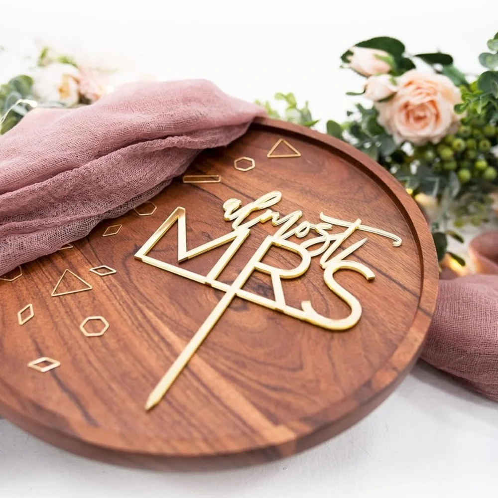 ✨BNWT - LS Designs “Almost Mrs” Gold Acrylic Cake Topper✨